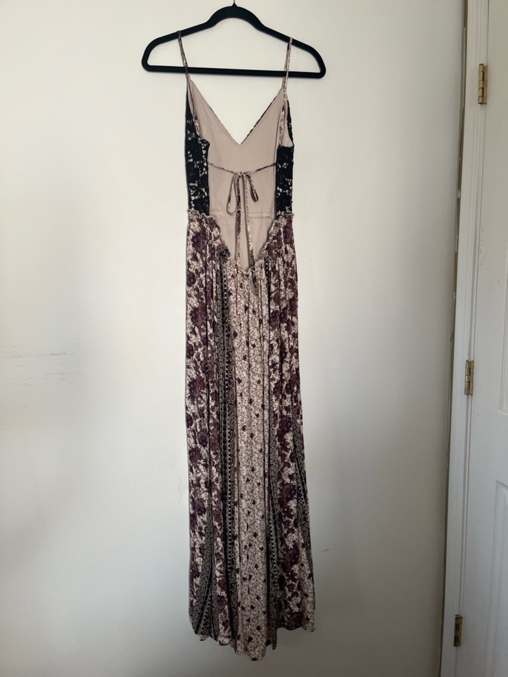 Boho Maxi Crochet Knit Dress Womens Medium Black Cream Floral Beach Festival - Picture 5 of 9